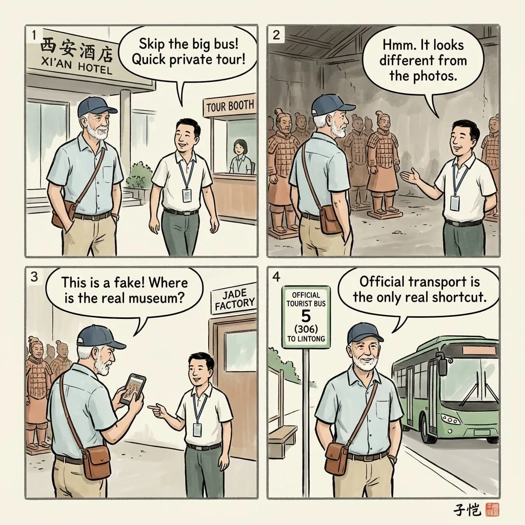 Fake Terracotta Army Site & 'Shortcut' Tour — comic illustration