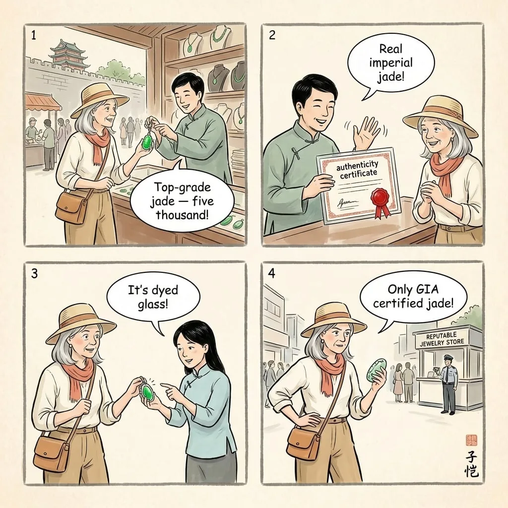 Jade 'Factory' Forced-Shopping Tour Stops — comic illustration