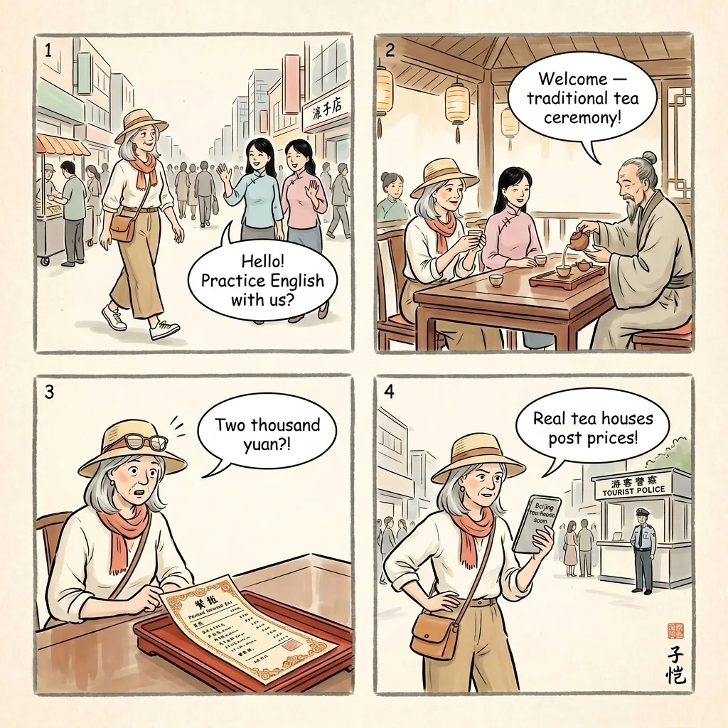 Xi'an Tea Ceremony / Tea House Invitation — comic illustration