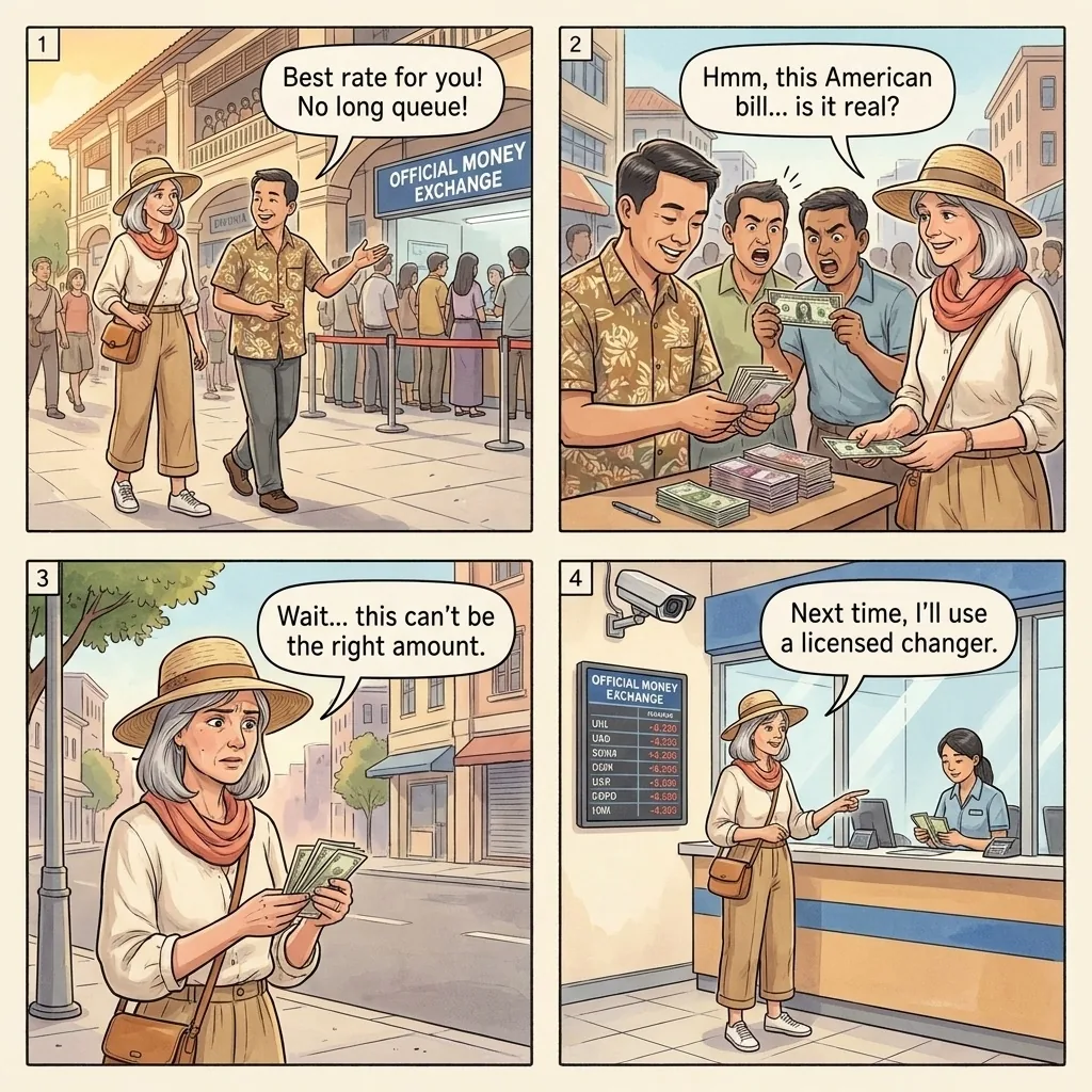 The Bogyoke Market Money-Changer Team Switch — comic illustration