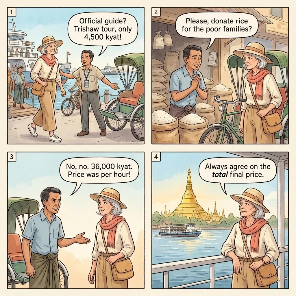 The Dala Ferry Guide-Trishaw-Rice Trap — comic illustration