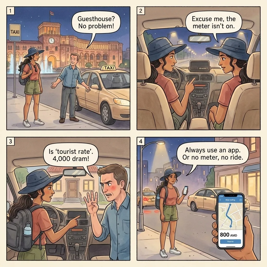 The Republic Square Taxi Meter-Dodge — comic illustration