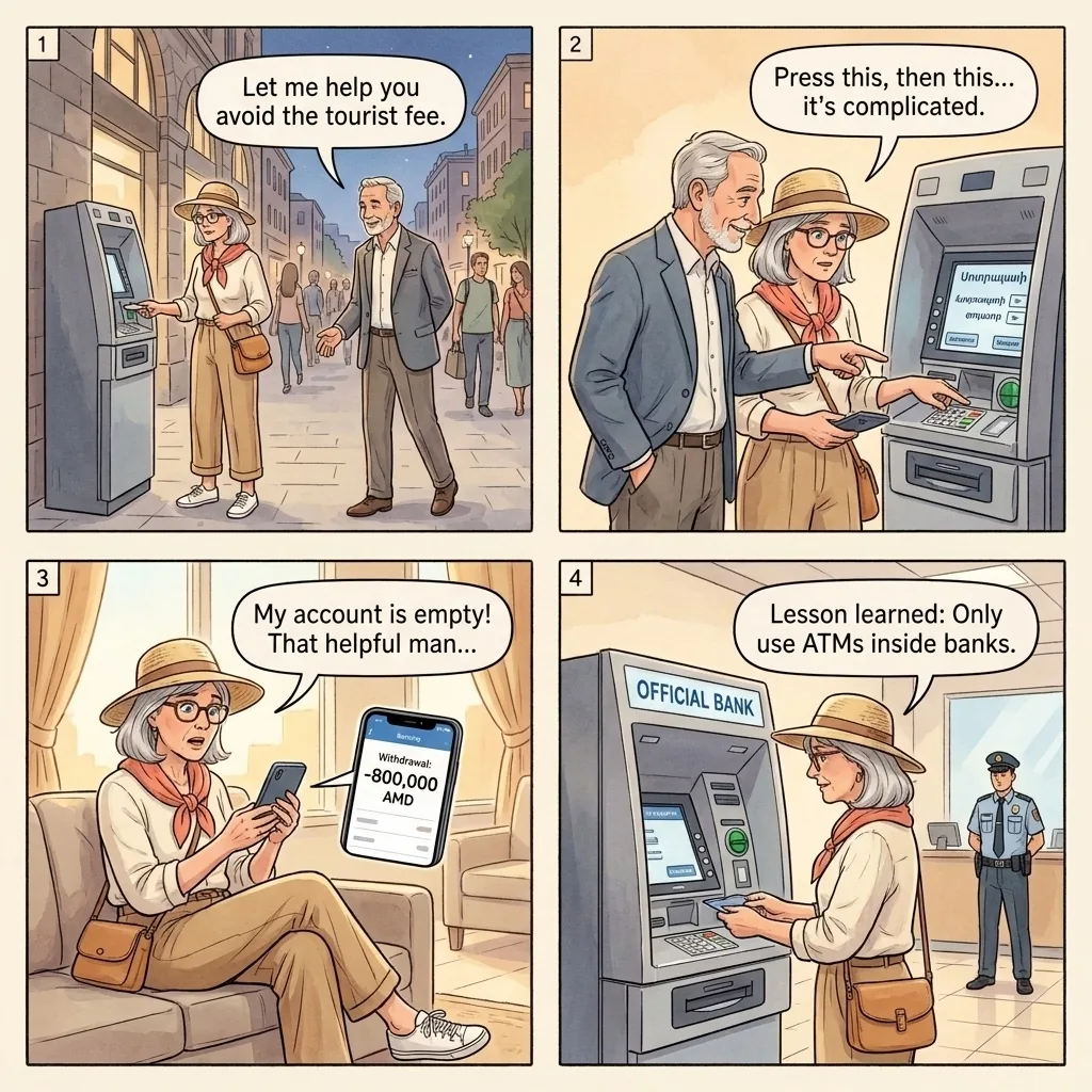 The Northern Avenue ATM-Skimmer 'Helper' — comic illustration