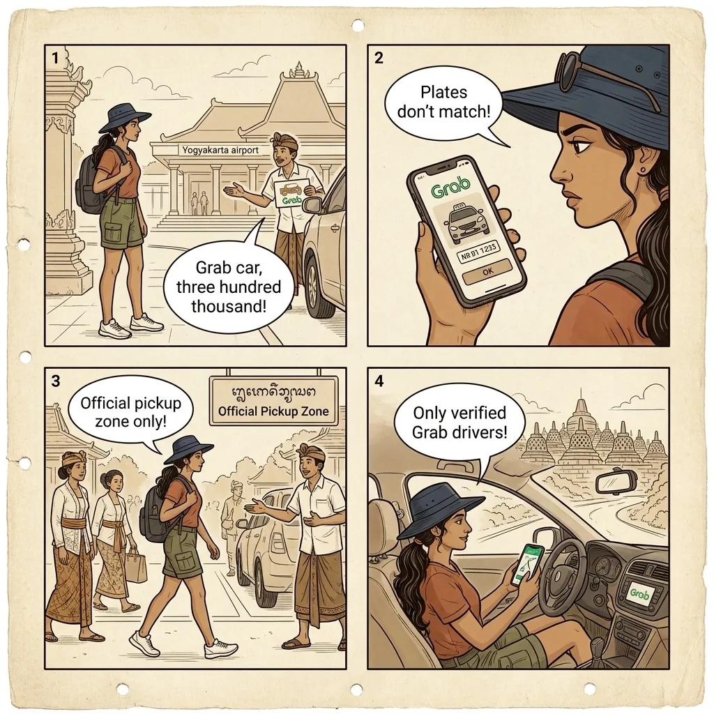 Yogyakarta Airport Taxi & Kulon Progo Transfer Overcharge — comic illustration