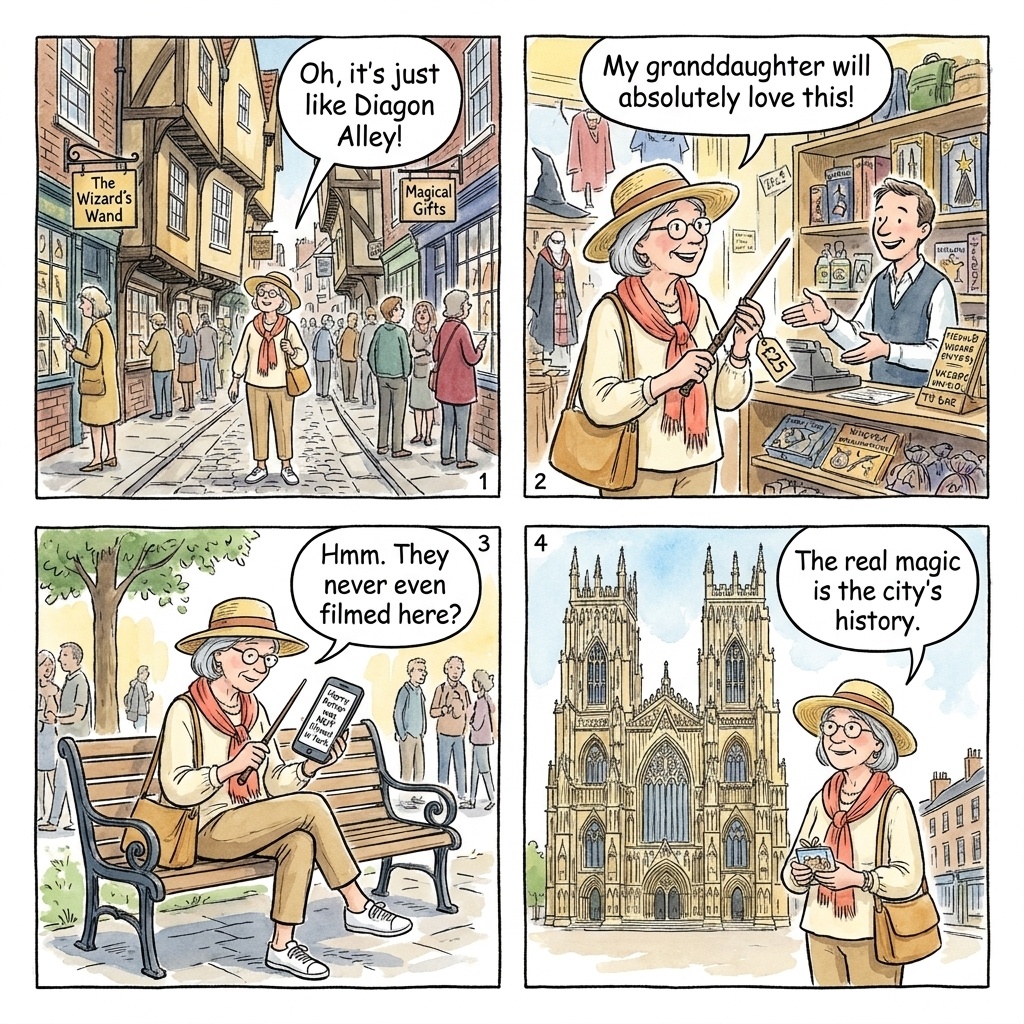 The Shambles Harry Potter Tat Shops — Yorkshire's #1 Tourist Trap — comic illustration