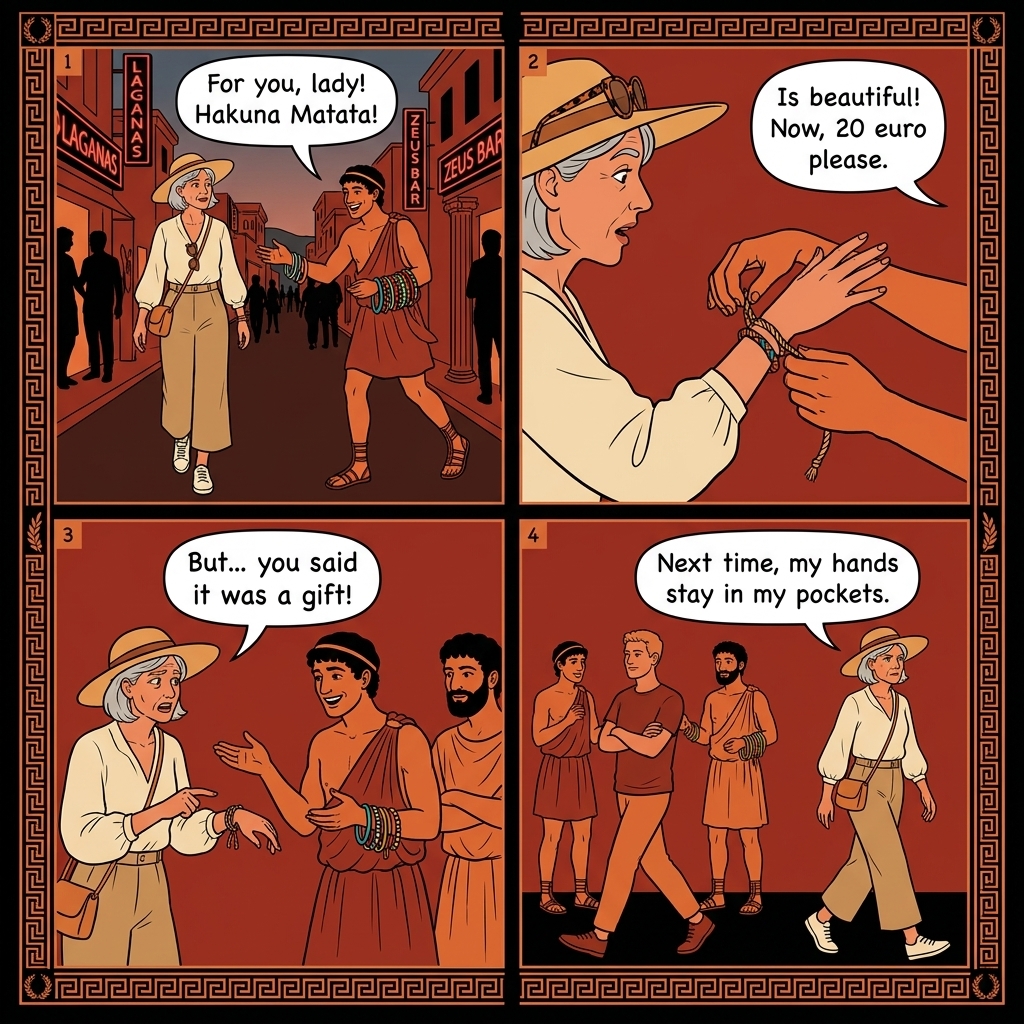 Laganas Strip Hakuna Matata Bracelet Hawkers — comic illustration