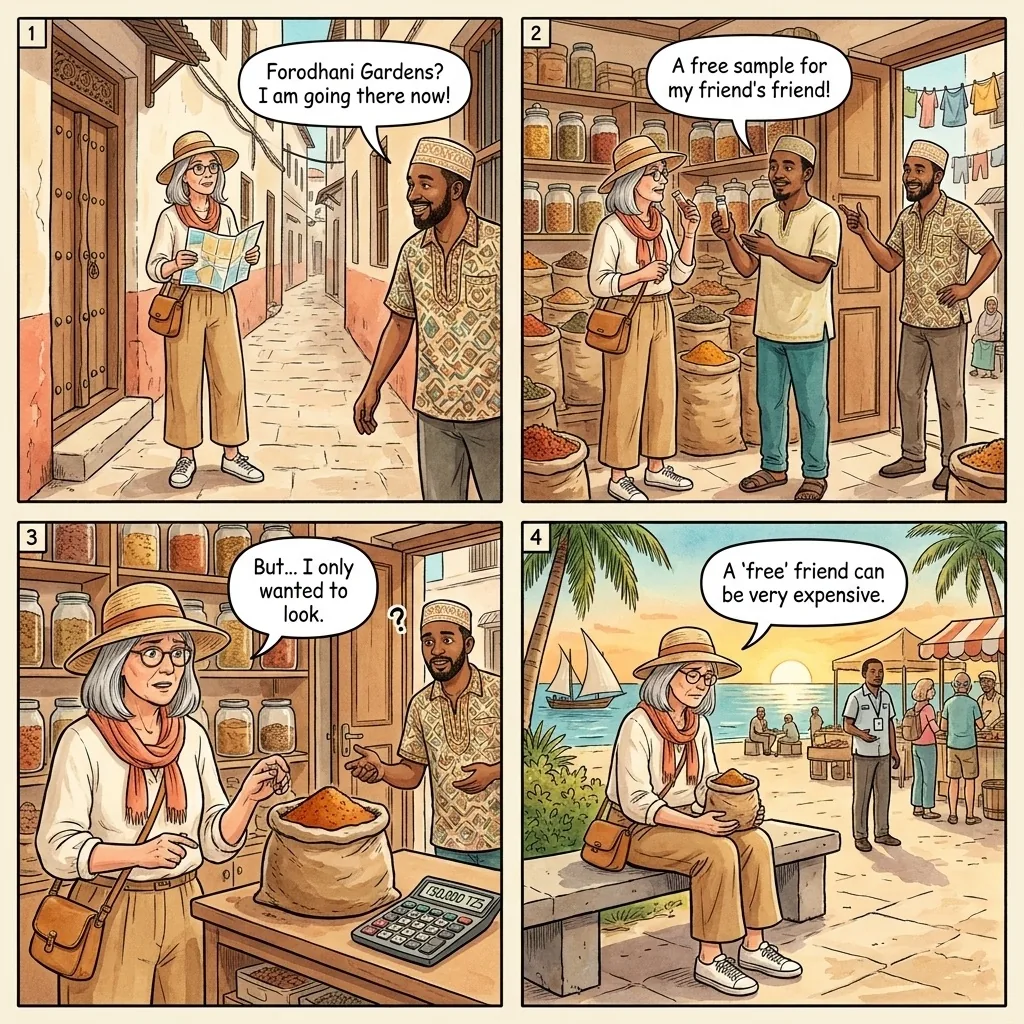 The Forodhani 'Friendship' Spice-Tour Walk — comic illustration
