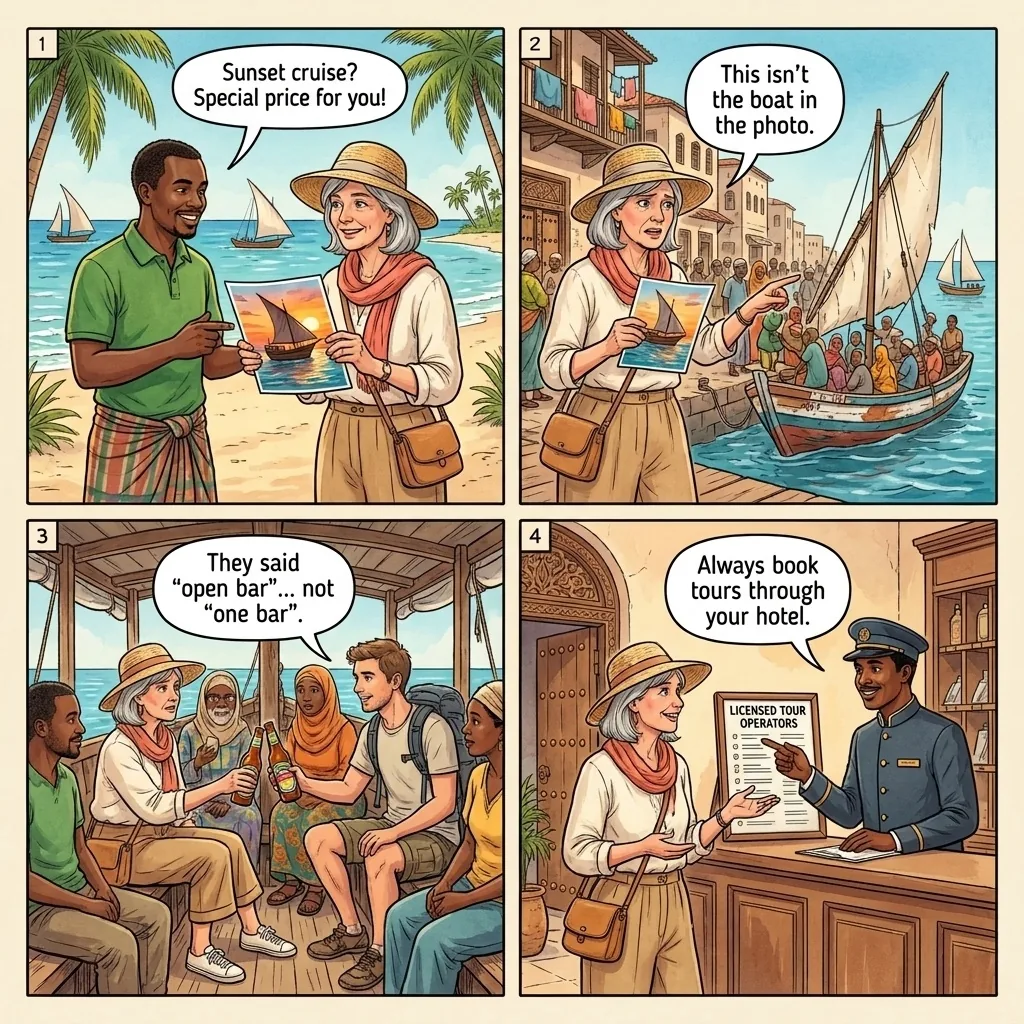 The Stone Town Dhow Sunset Bait — comic illustration