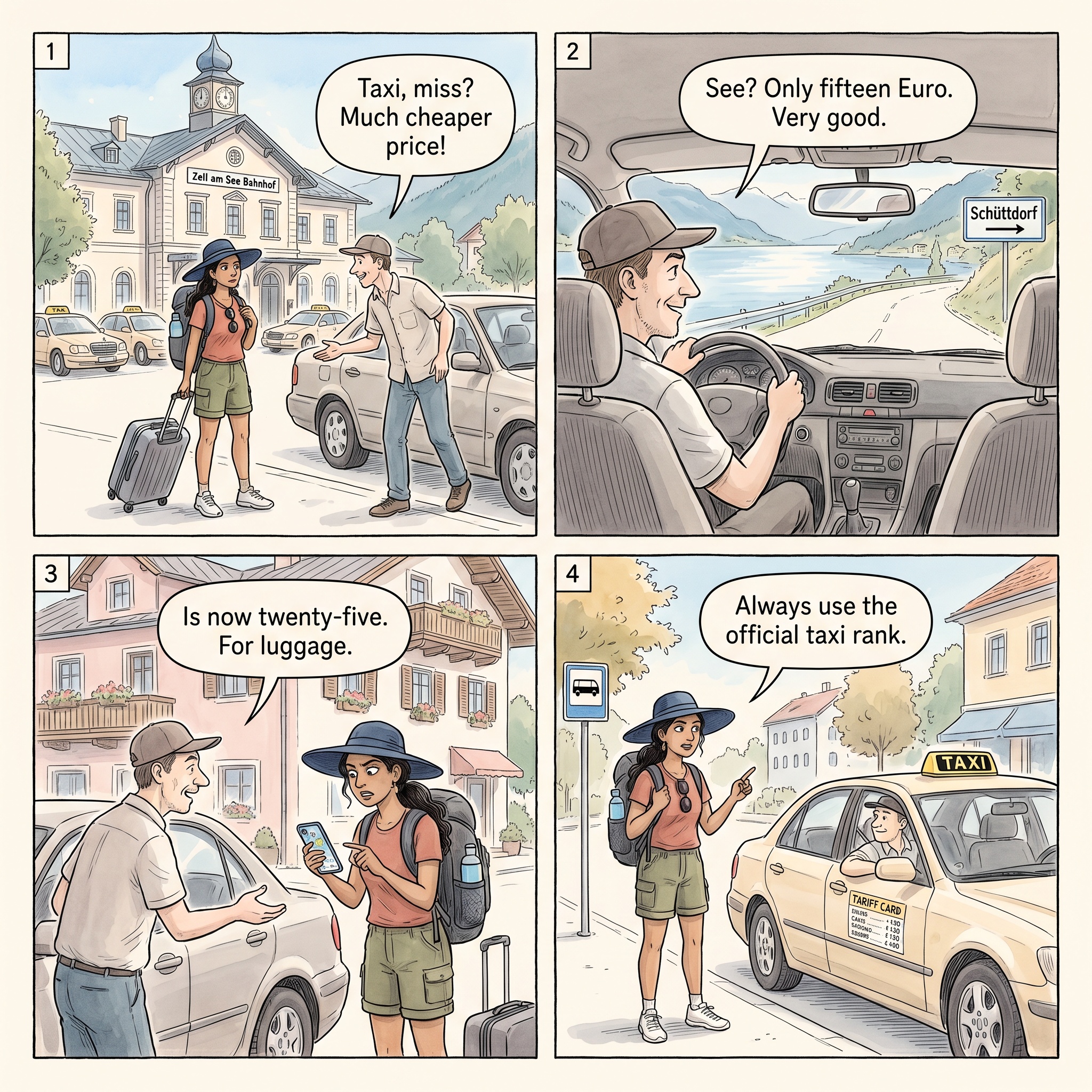 Unlicensed 'Black Taxi' at the Station — comic illustration