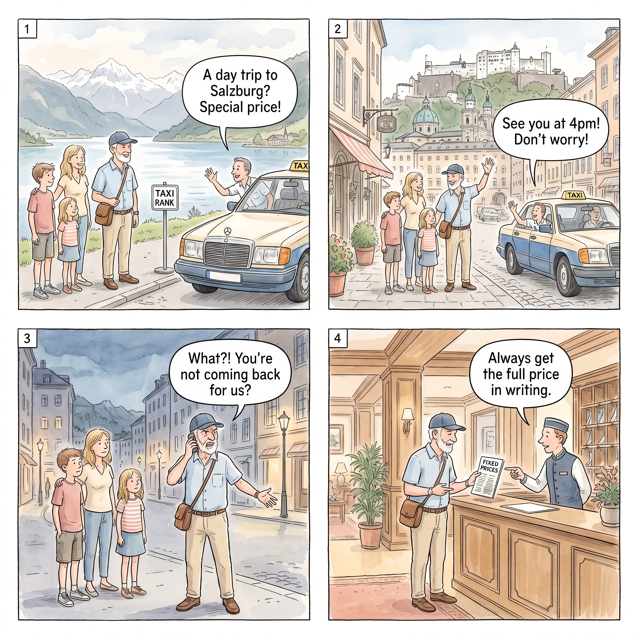 Local Taxi No-Meter Day-Trip Trap — comic illustration