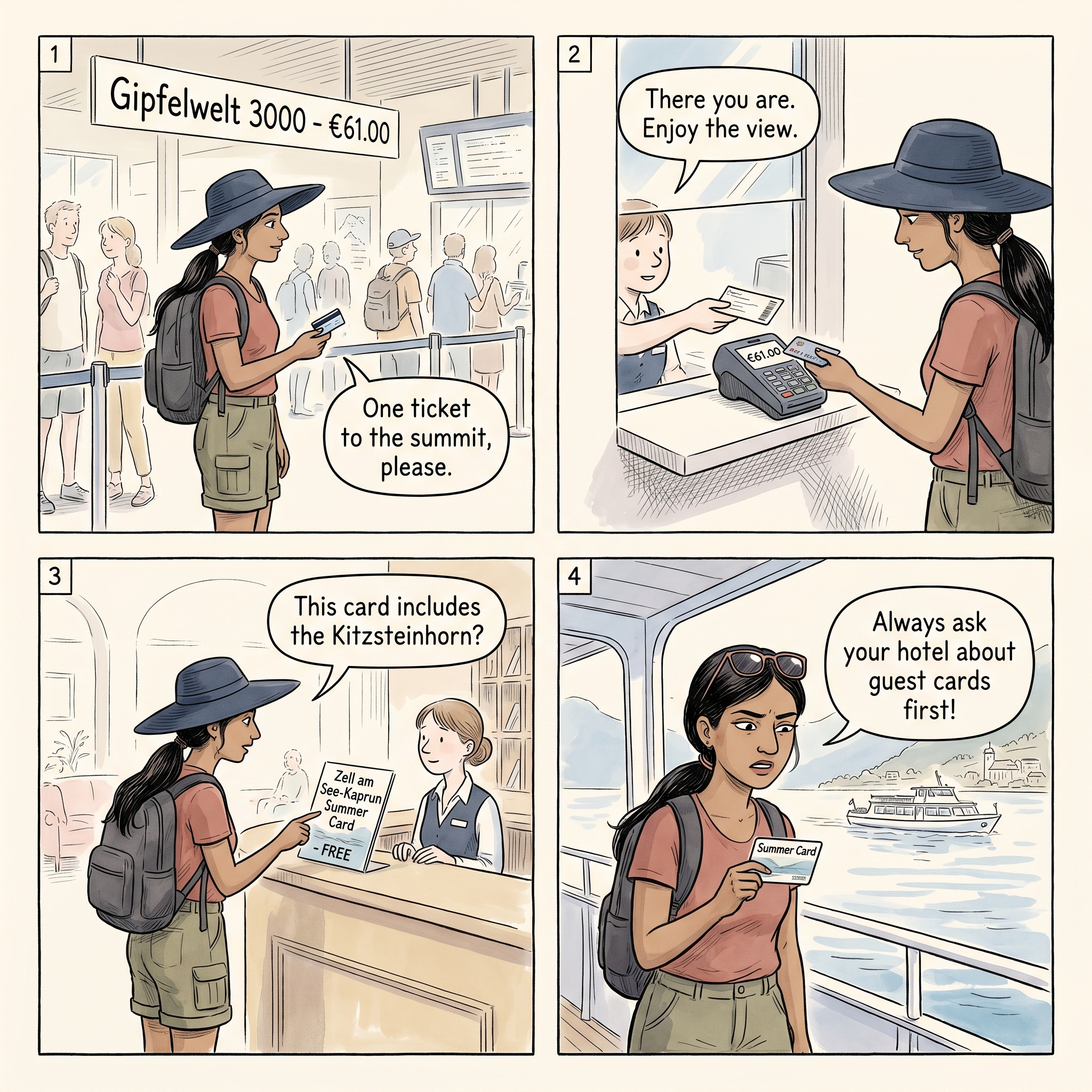 Cable-Car Counter Upsell Over the Free Summer Card — comic illustration