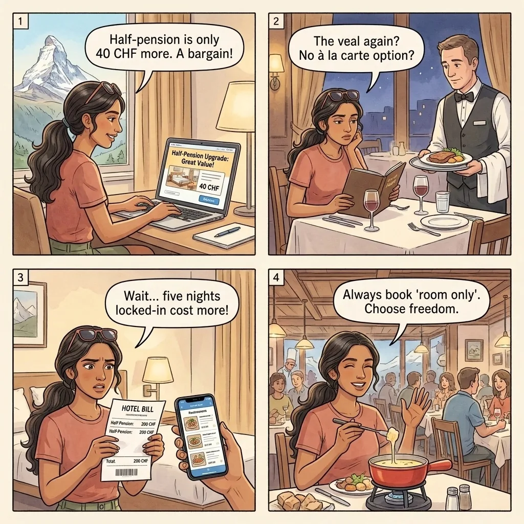 Hotel Half-Pension Captive Restaurant Markup — comic illustration