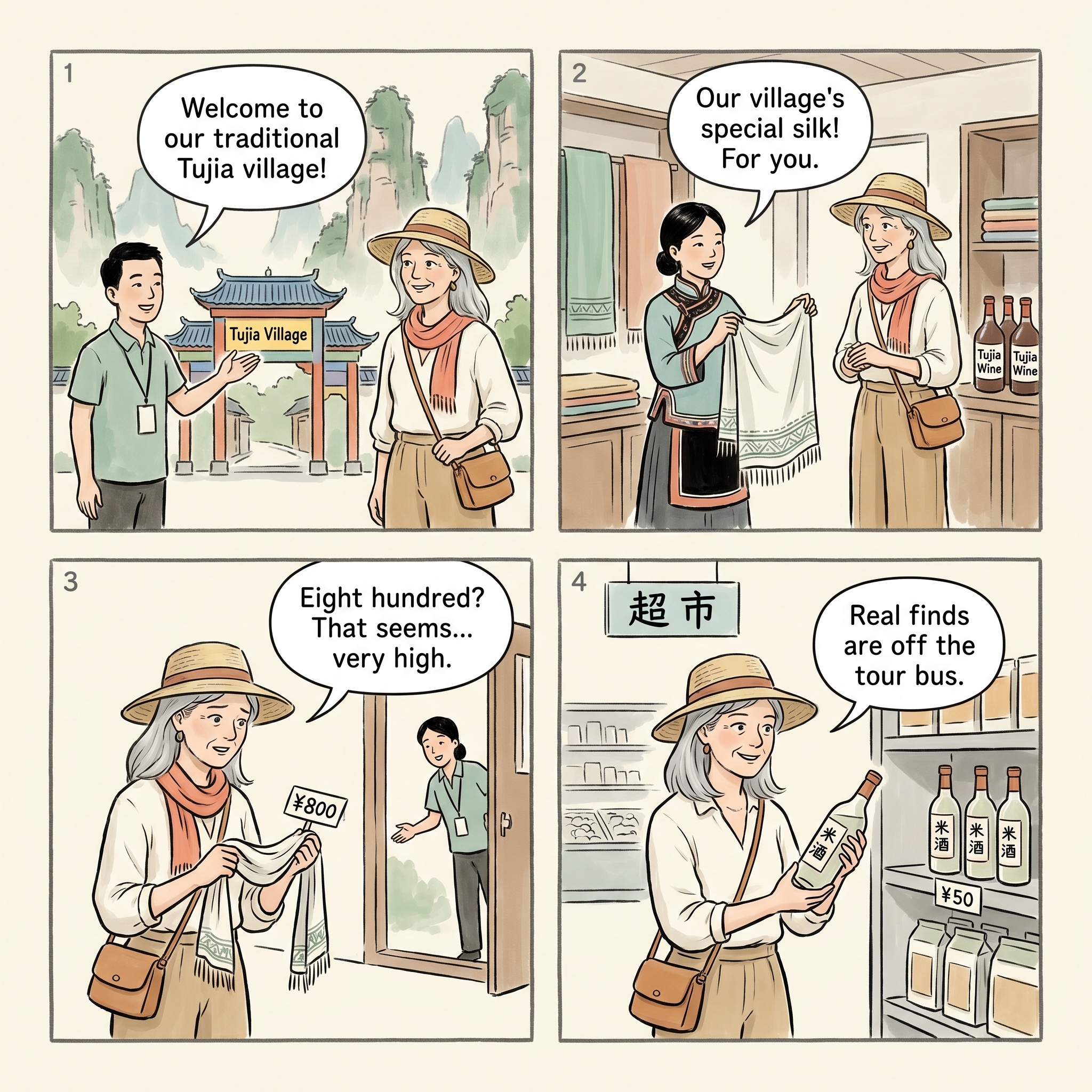 Tujia Ethnic-Minority Village Commission Shopping — comic illustration