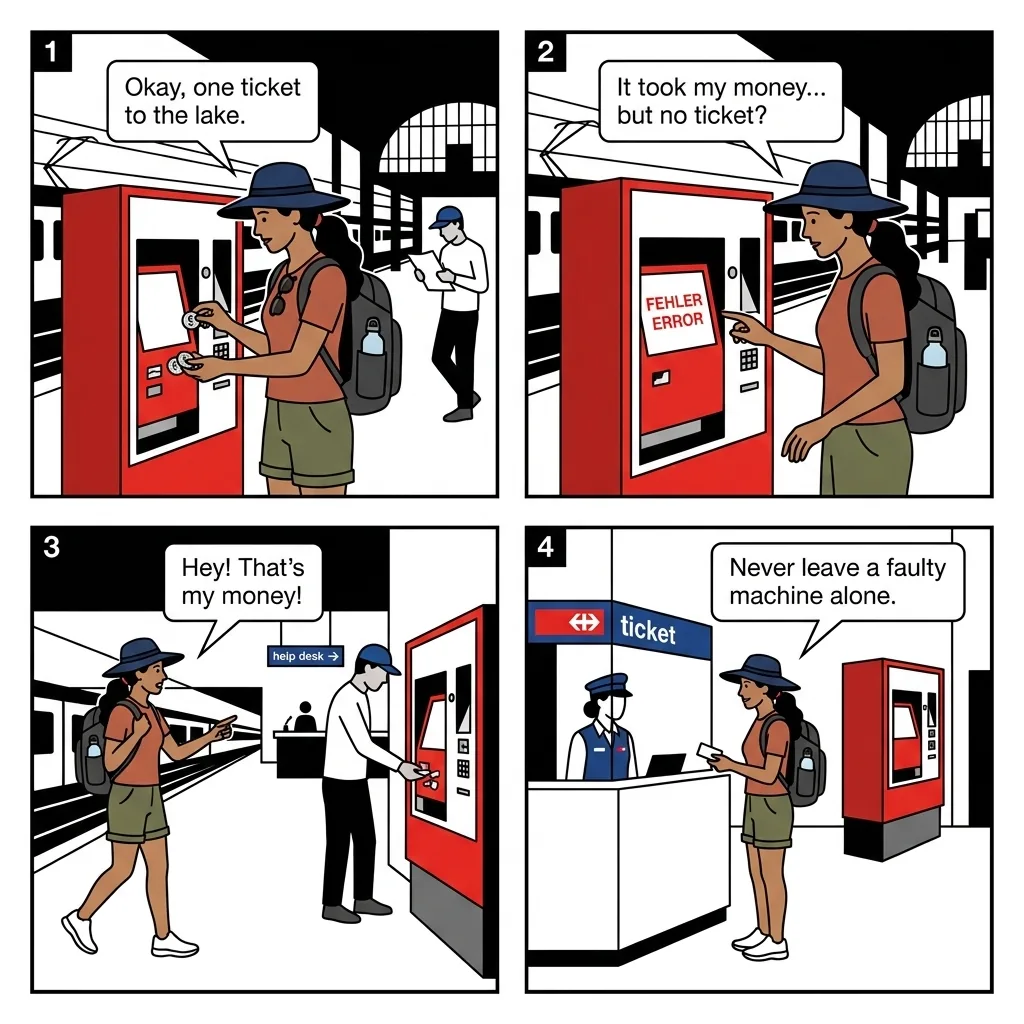 The Ticket Machine Distraction Scam — comic illustration