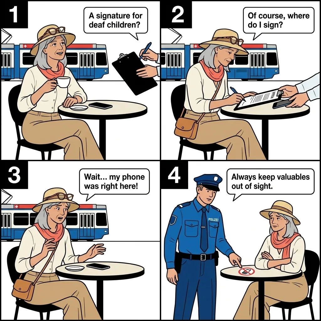 The Clipboard Charity Pickpocket — comic illustration