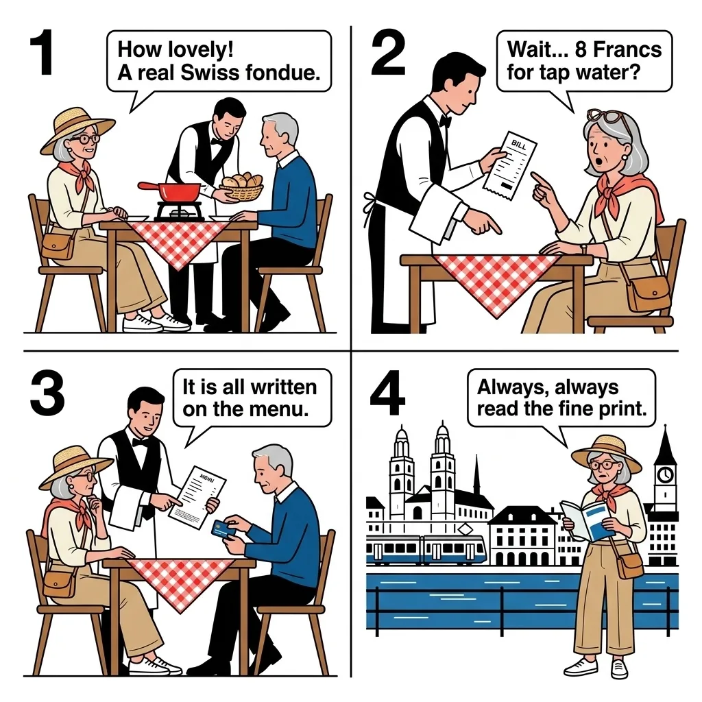 The Tourist Restaurant Price Shock — comic illustration